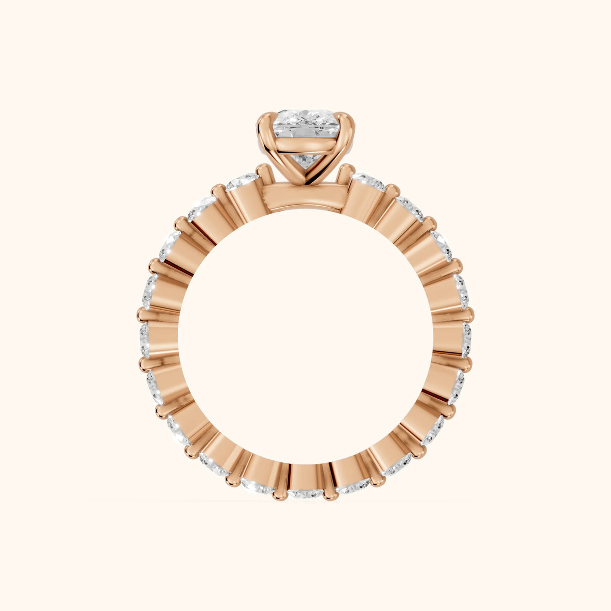 Piper Sidestone Cushion Diamond Engagement Ring in Rose Gold - FingerView.webp