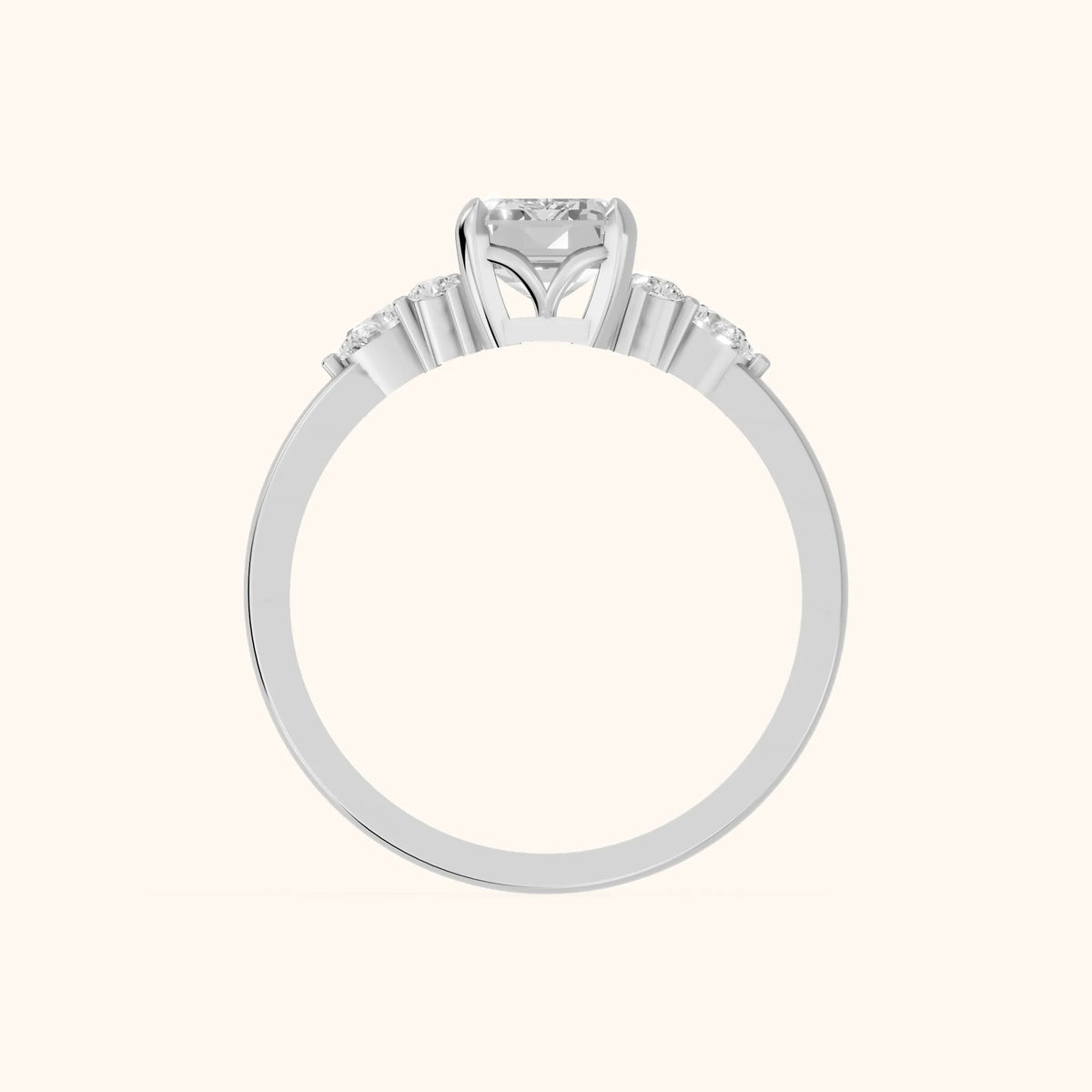 Amelia Three Stone Emerald Diamond Engagement Ring in Platinum - FingerView