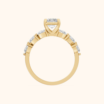 Iris Emerald Diamond Bridal Set in Yellow Gold - FingerView