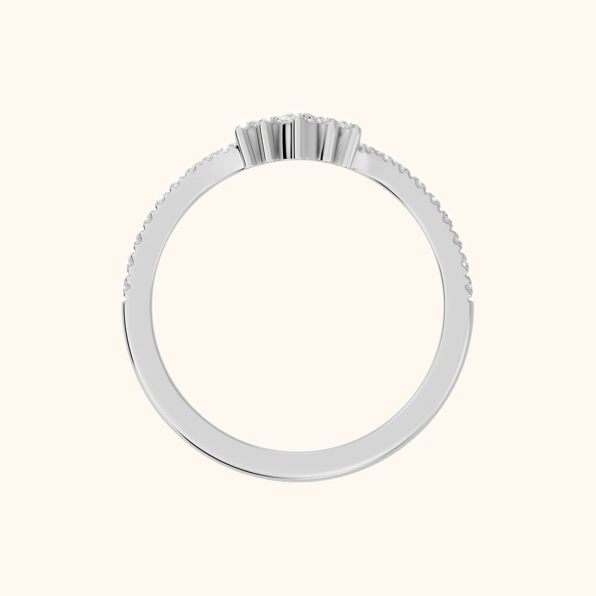 Colette Curved Riviera Round Diamond Wedding Band in Silver - FingerView