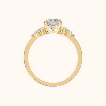 Amelia Three Stone Emerald Diamond Engagement Ring in Yellow Gold - FingerView