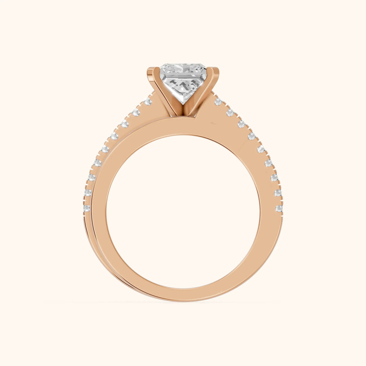 Edith Criss Cross Pavé Princess Diamond Engagement Ring in Rose Gold - FingerView.webp