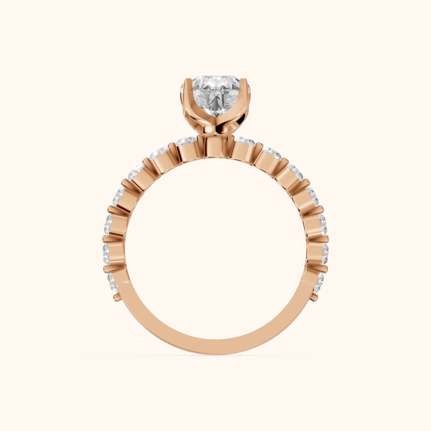 Eleanor Majesty Side Stone Pear Diamond Engagement Ring in Rose Gold - FingerView