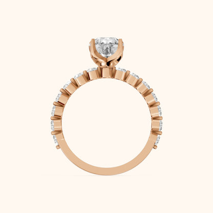 Eleanor Majesty Side Stone Pear Diamond Engagement Ring in Rose Gold - FingerView