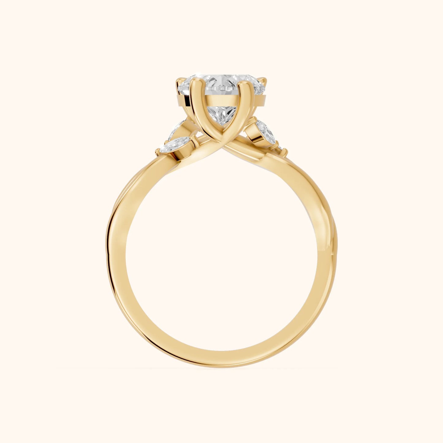 Luna Glow Twisted Heart Diamond Engagement Ring in Yellow Gold - FingerView