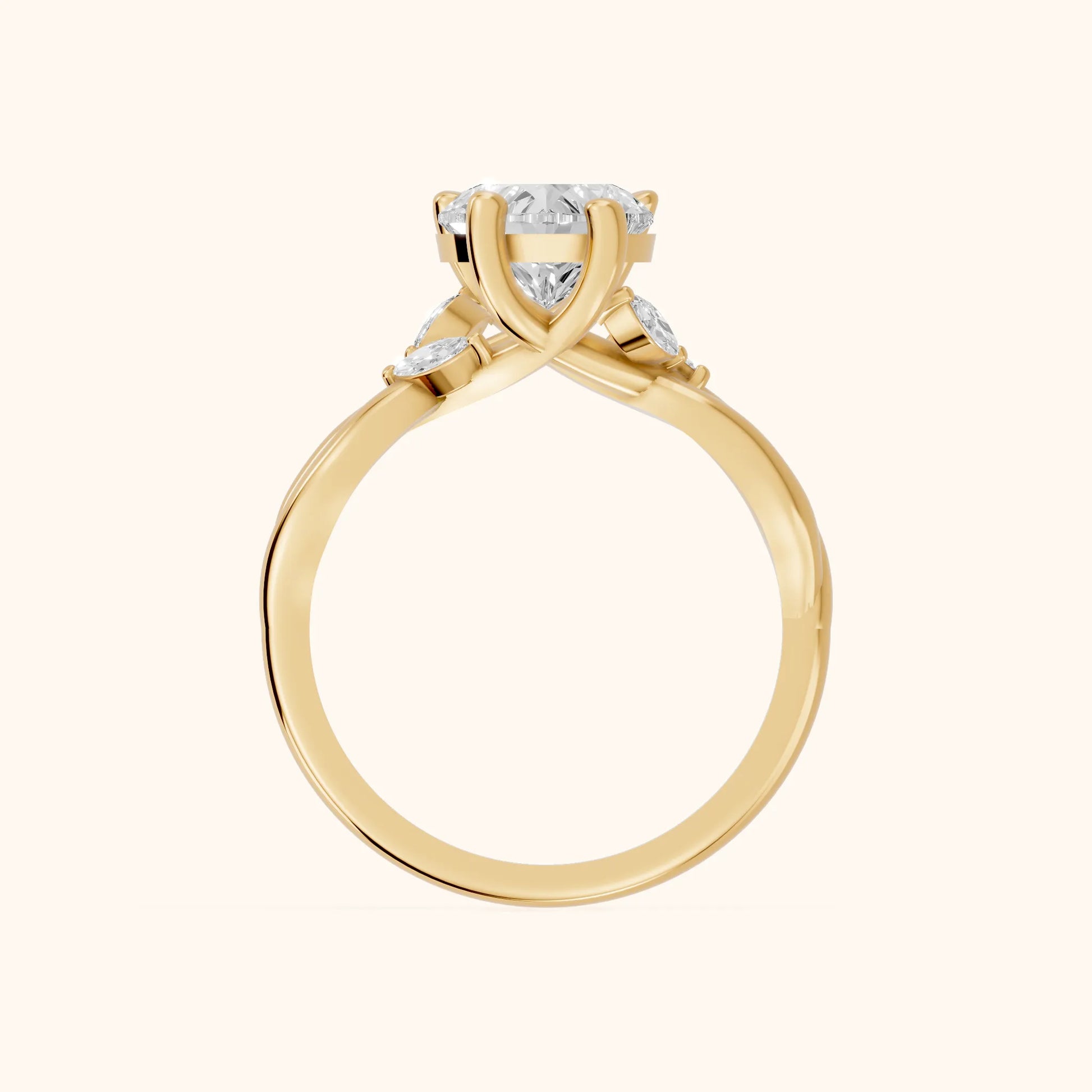 Luna Glow Twisted Heart Diamond Engagement Ring in Yellow Gold - FingerView