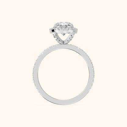 Rosemary Halo Pavé Pear Diamond Engagement Ring in Platinum - FingerView.webp