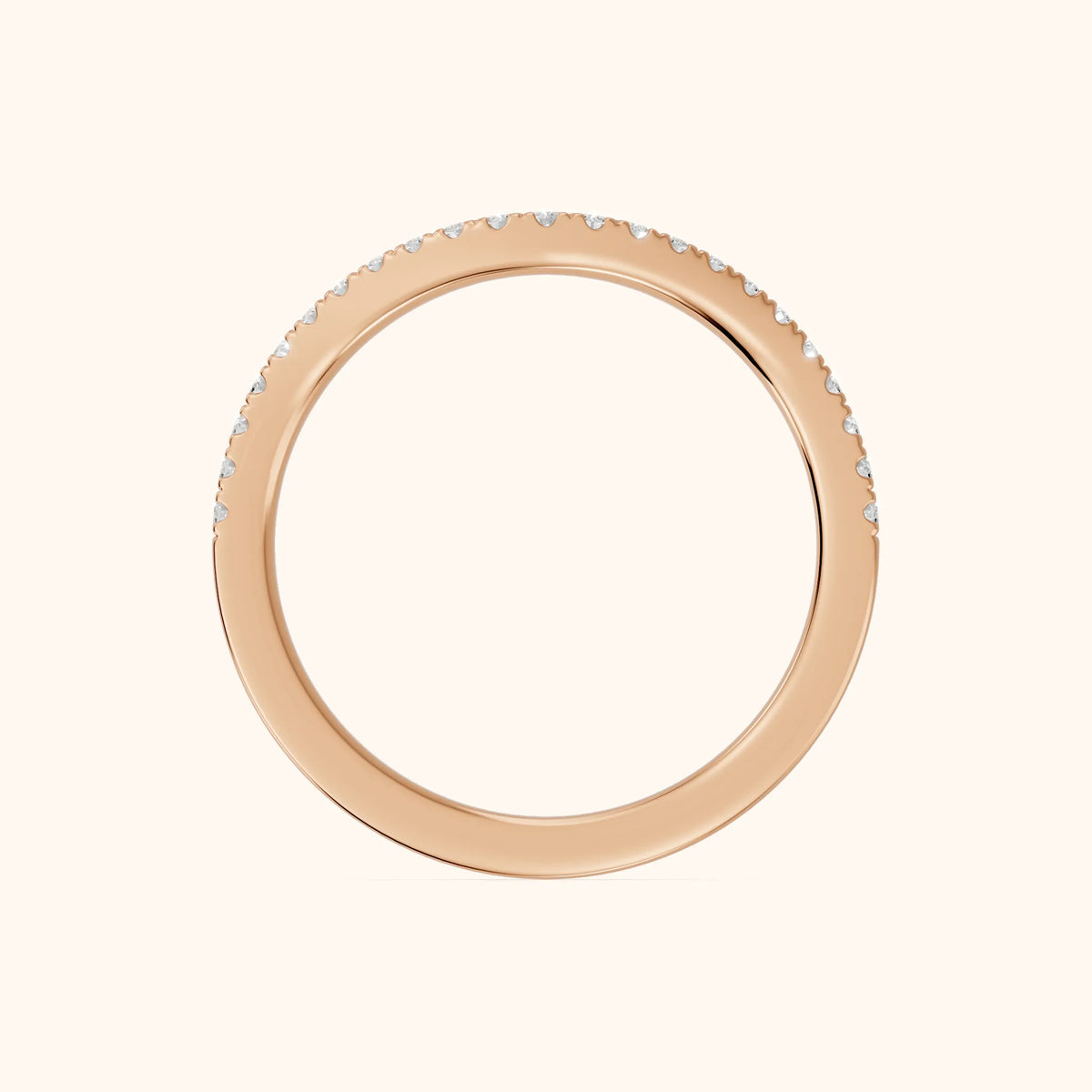 Nila Curved Round Diamond Stackable Ring in Rose Gold - FingerView