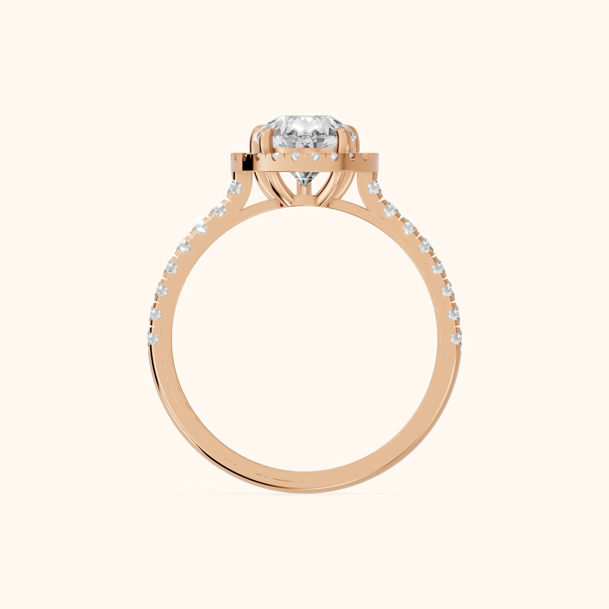 Mabel Halo French Pavé Pear Diamond Engagement Ring in Rose Gold - FingerView.webp