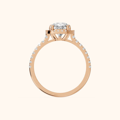 Mabel Halo French Pavé Pear Diamond Engagement Ring in Rose Gold - FingerView.webp