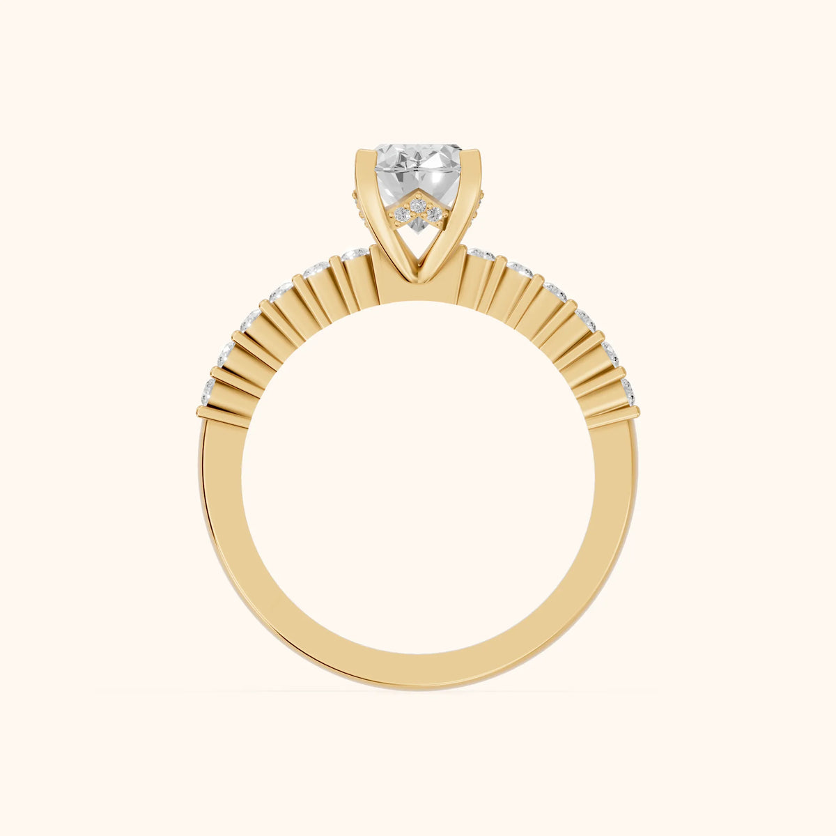 Honor Sidestone Oval Diamond Engagement Ring in Yellow Gold - FingerView.webp