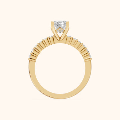 Honor Sidestone Oval Diamond Engagement Ring in Yellow Gold - FingerView.webp