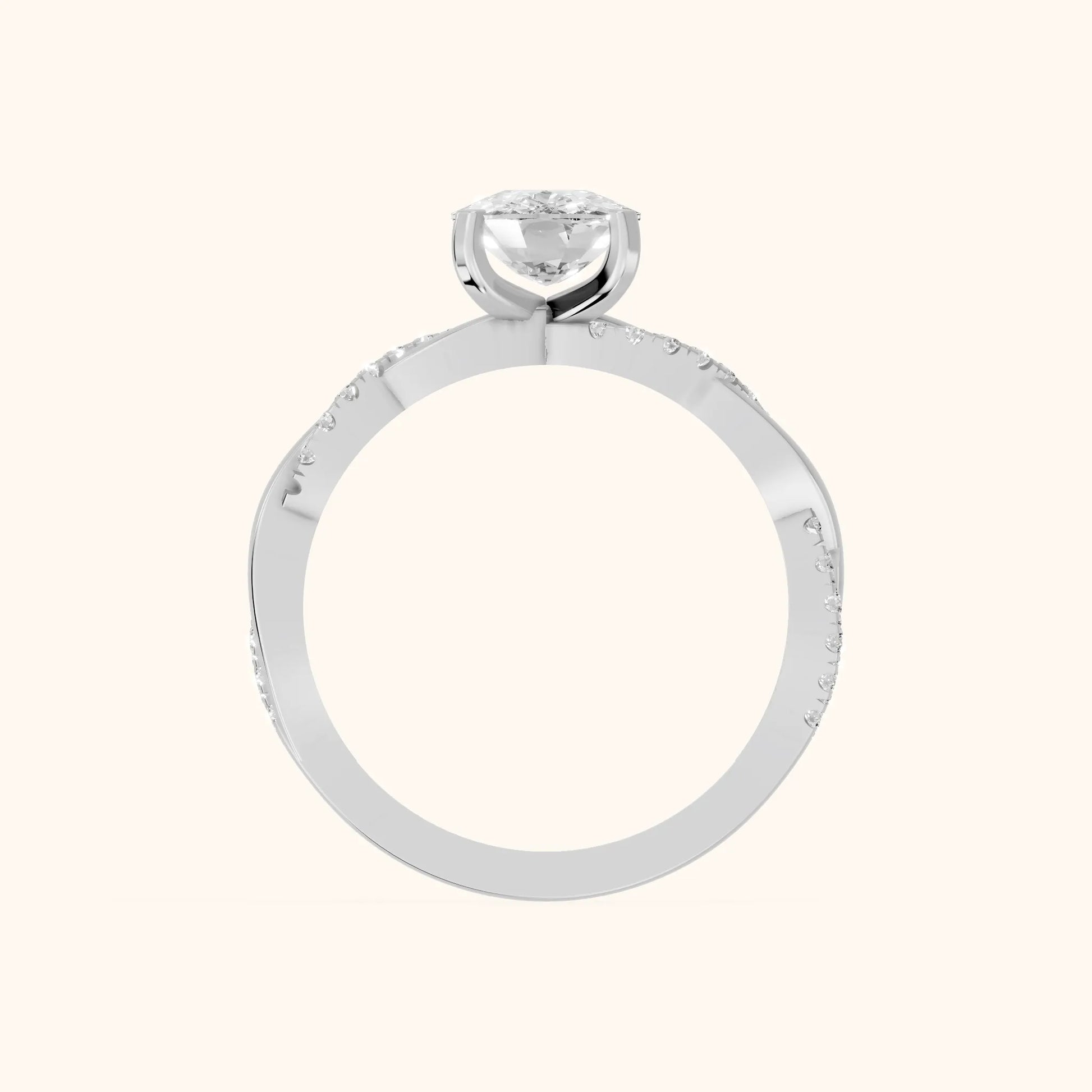 Twisted Side Stone Cushion Diamond Engagement Ring in Platinum - FingerView