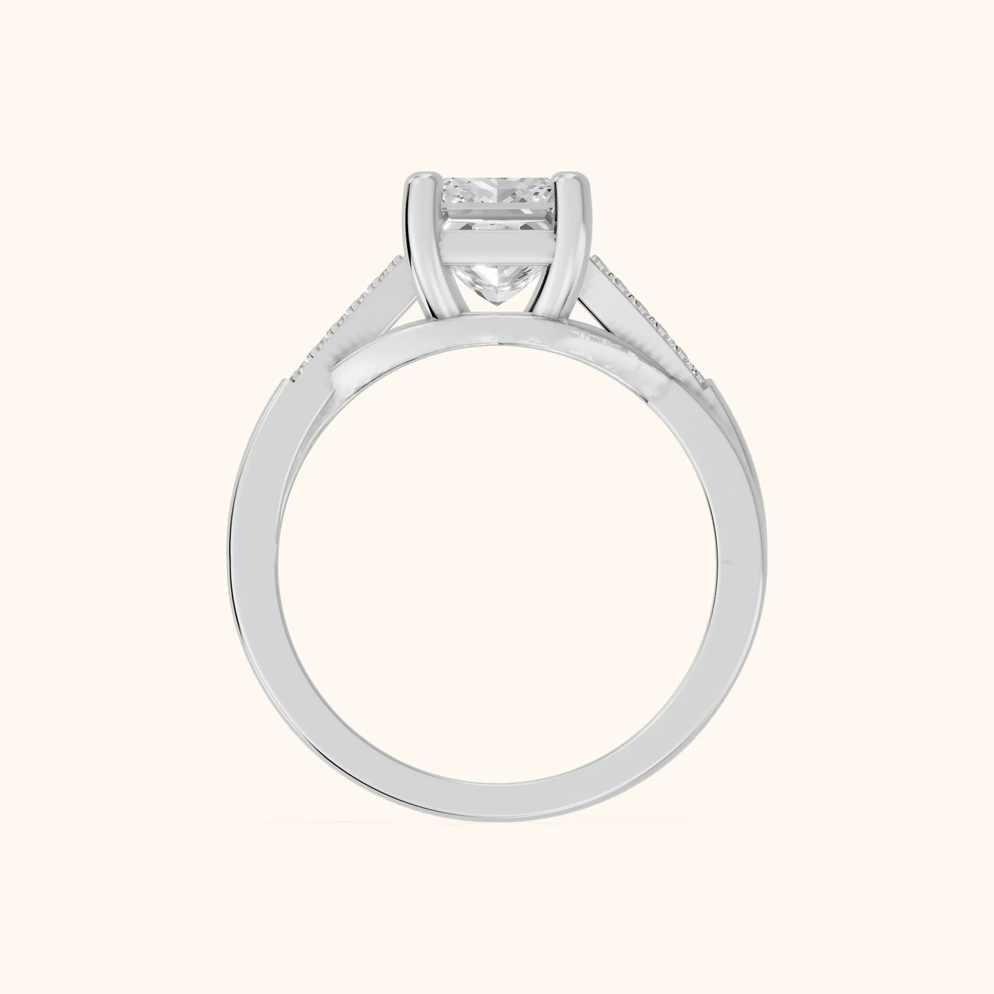 Veronica Twist Side Stone Princess Diamond Engagement Ring in Silver - FingerView