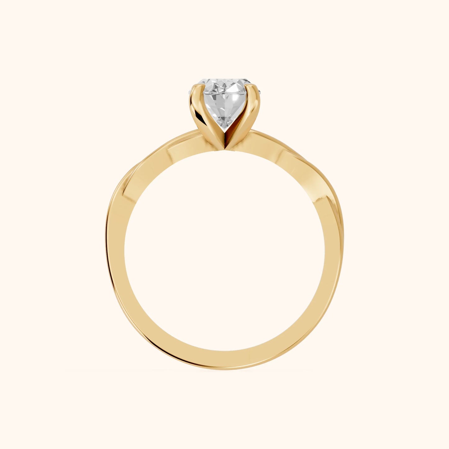 Iris Twist Oval Diamond Engagement Ring in Yellow Gold - FingerView