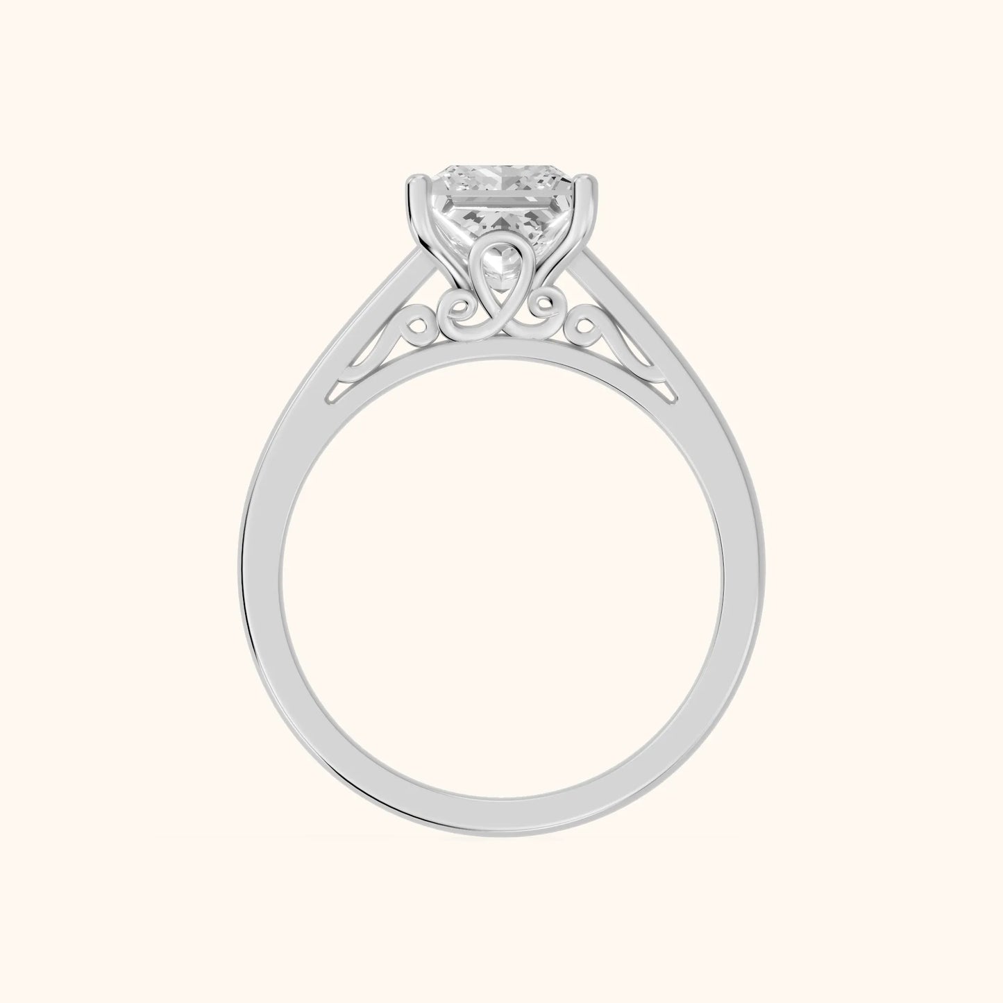 Iris Vintage Princess Diamond Engagement Ring in Platinum - FingerView