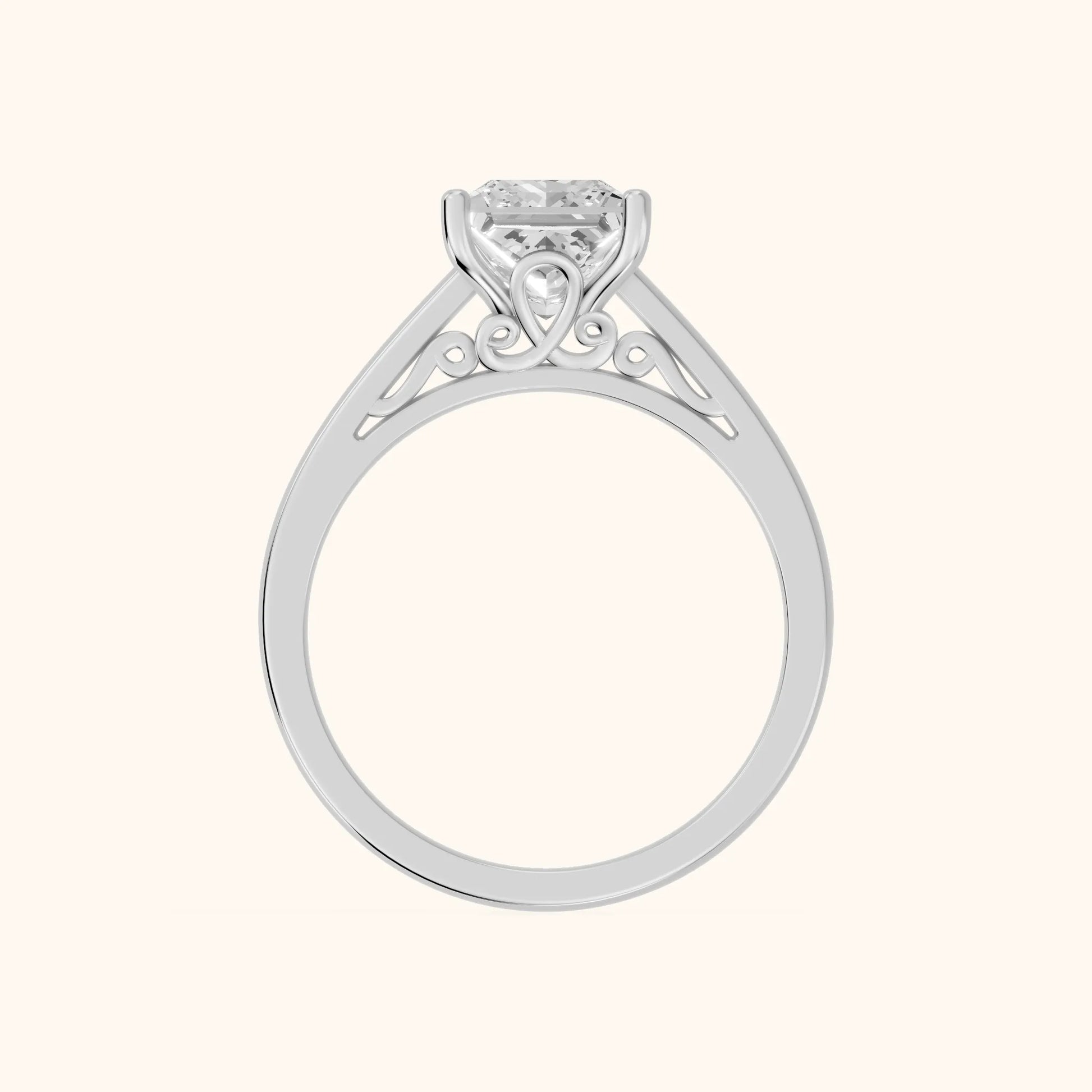 Iris Vintage Princess Diamond Engagement Ring in Platinum - FingerView
