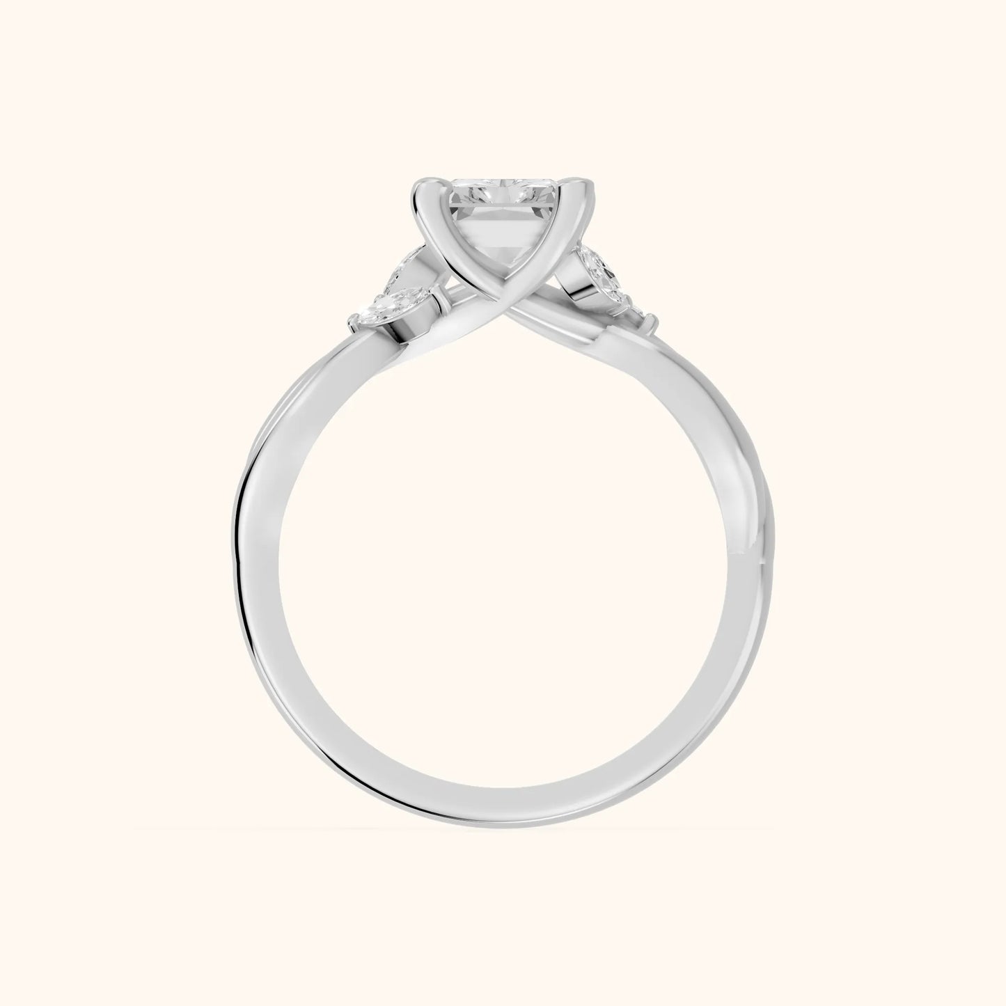 Luna Glow Twisted Radiant Diamond Engagement Ring in Platinum - FingerView