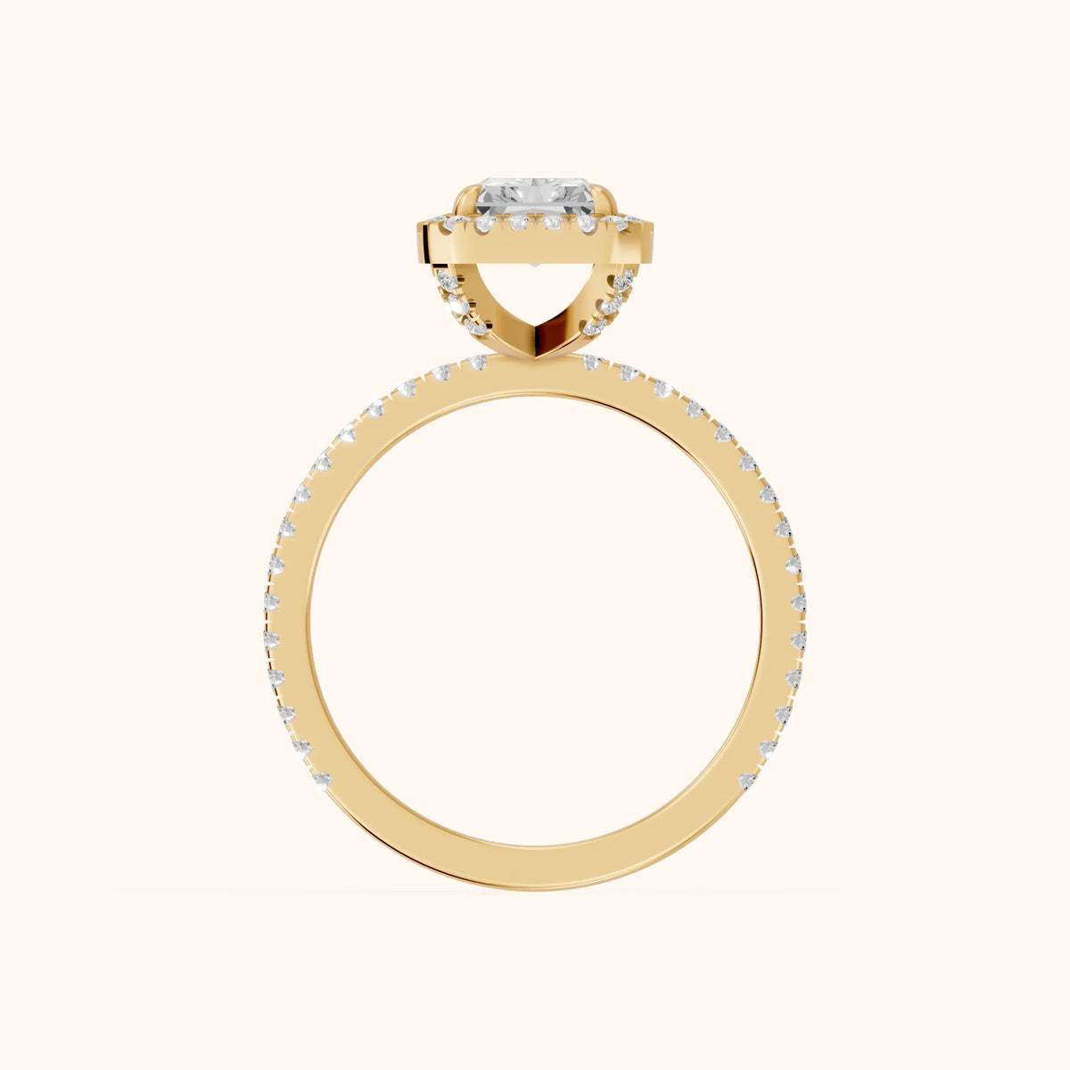Rosemary Halo Pavé Radiant Diamond Engagement Ring in Yellow Gold - FingerView.webp