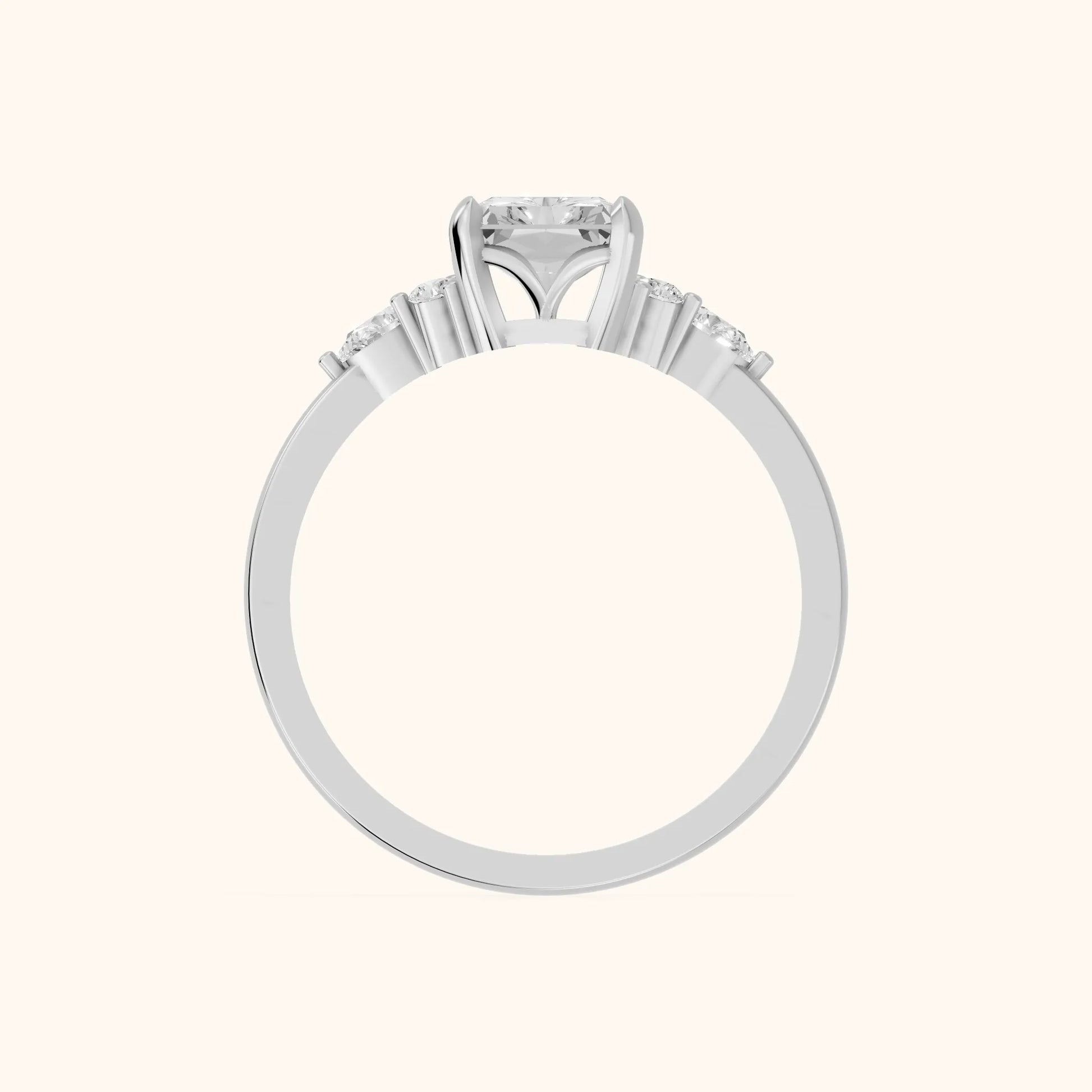 Amelia Three Stone Radiant Diamond Engagement Ring in Silver - FingerView