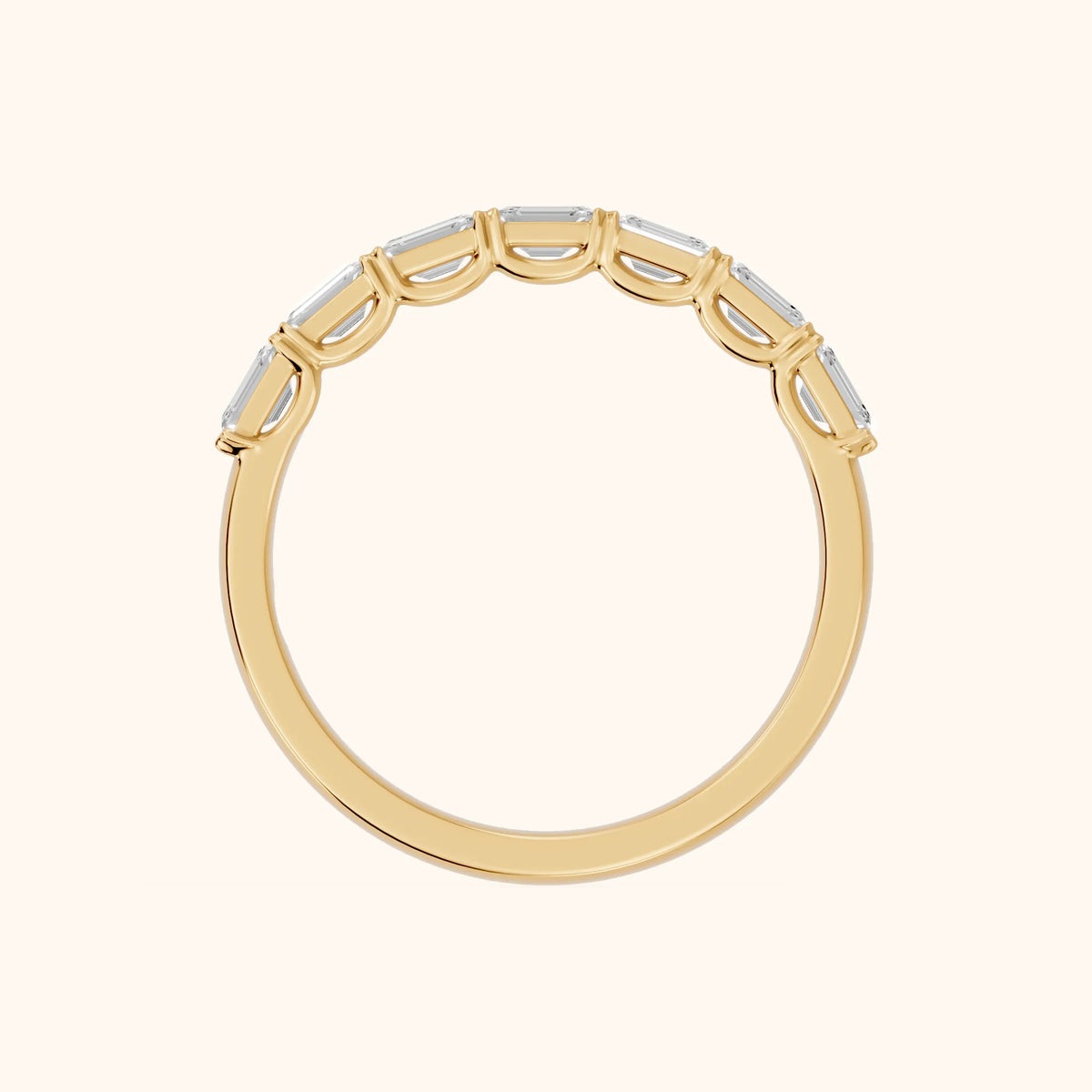 Margot Shared Prong Emerald Diamond Half Eternity Band in Yellow Gold - FingerView