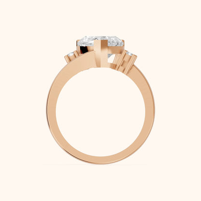 Gardenia Bypass Three-Stone Heart Diamond Engagement Ring in Rose Gold - FingerView.webp
