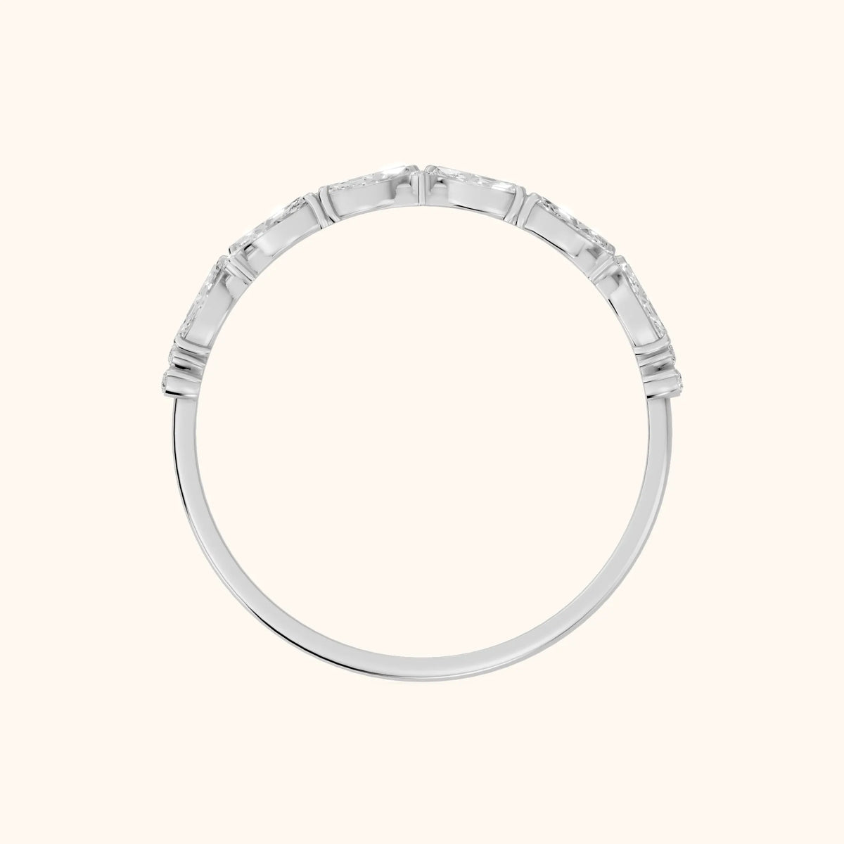 Nika Petite Marquise & Round Diamond Wedding Band in White Gold - FingerView