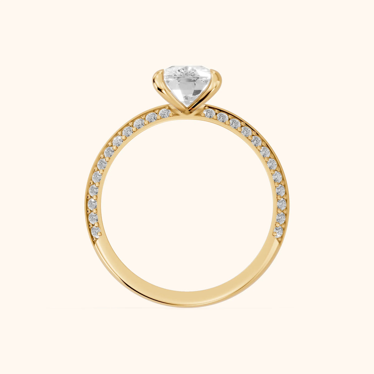 Meredith Knife Edge Pavé Cushion Diamond Engagement Ring in Yellow Gold - FingerView.webp