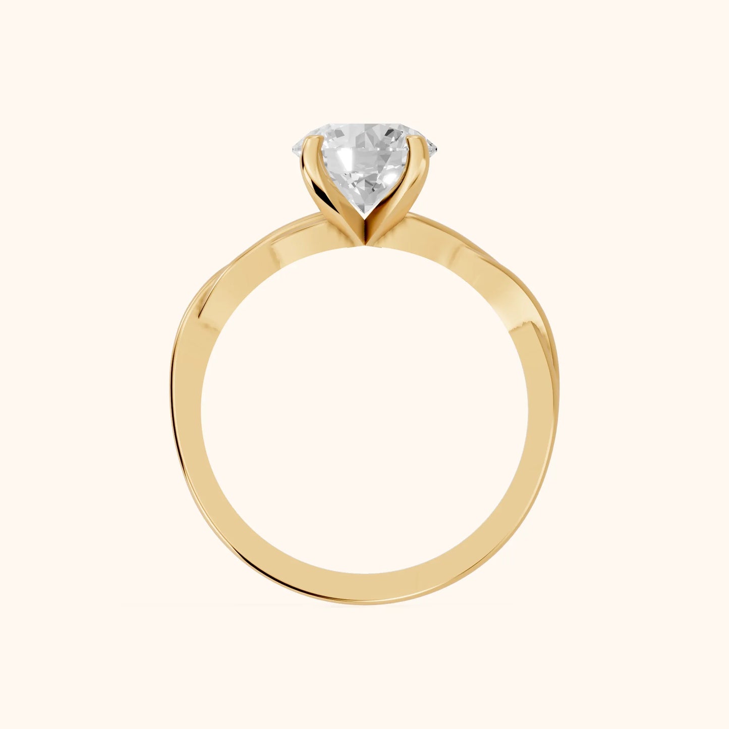 Iris Twist Round Diamond Engagement Ring in Yellow Gold - FingerView
