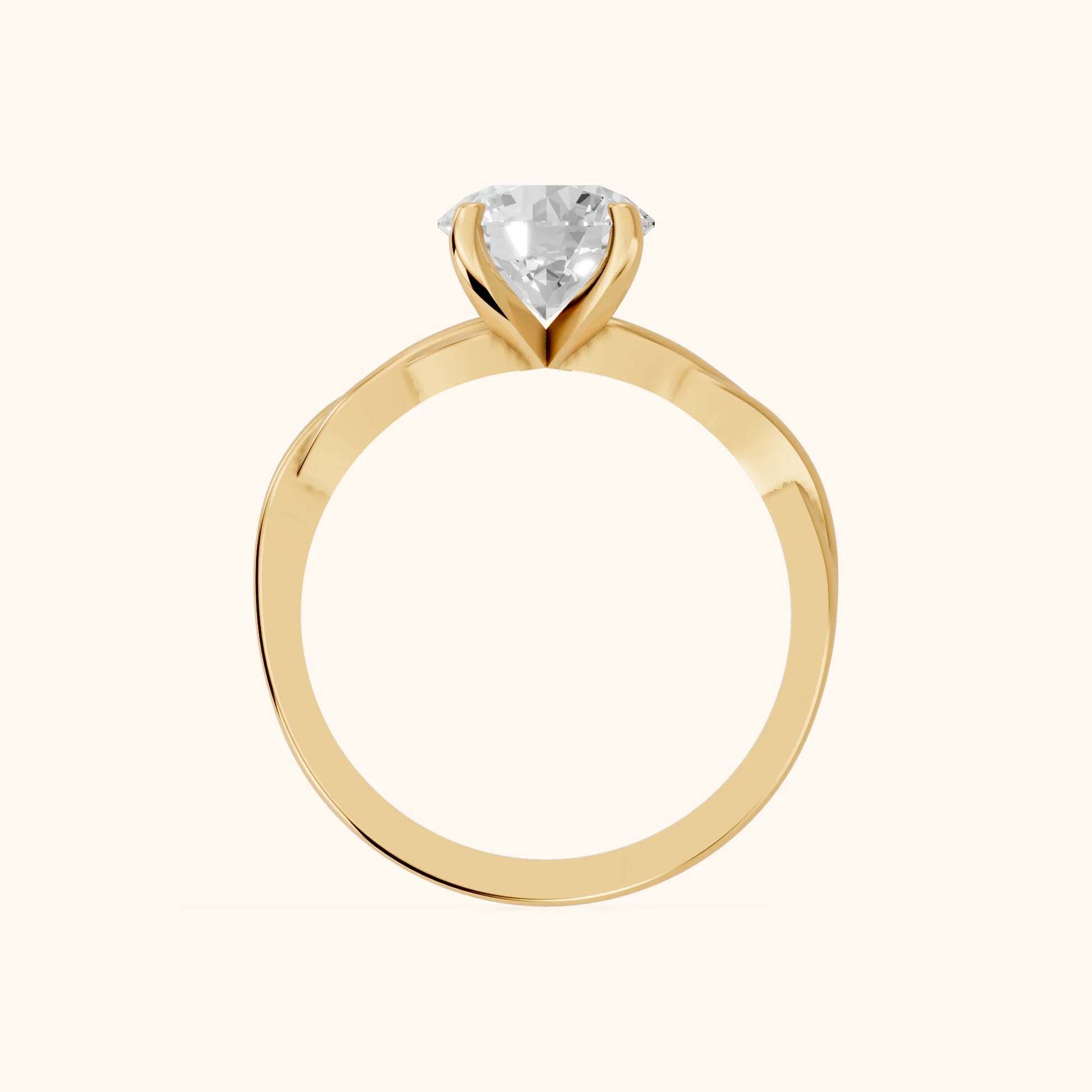 Iris Twist Round Diamond Engagement Ring in Yellow Gold - FingerView