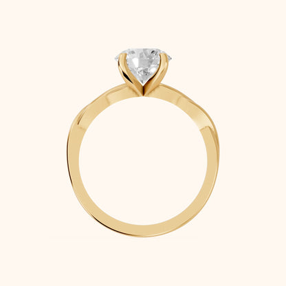 Iris Twist Round Diamond Engagement Ring in Yellow Gold - FingerView