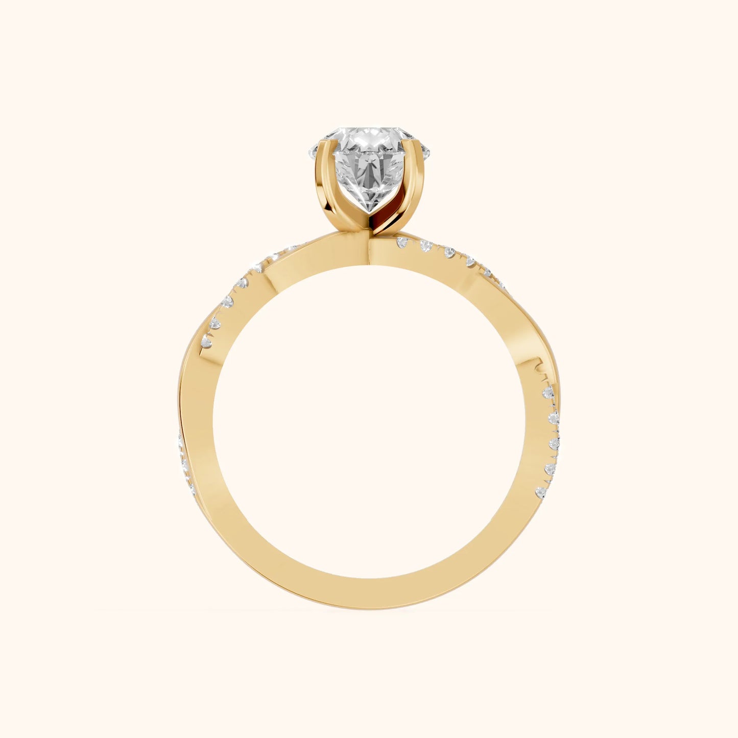 Twisted Side Stone Pear Diamond Engagement Ring in Yellow Gold - FingerView