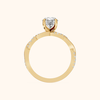 Twisted Side Stone Pear Diamond Engagement Ring in Yellow Gold - FingerView