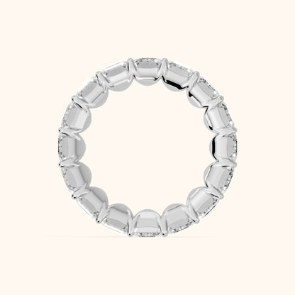 Zia Shared Prong Emerald Diamond Eternity Band in Platinum - FingerView