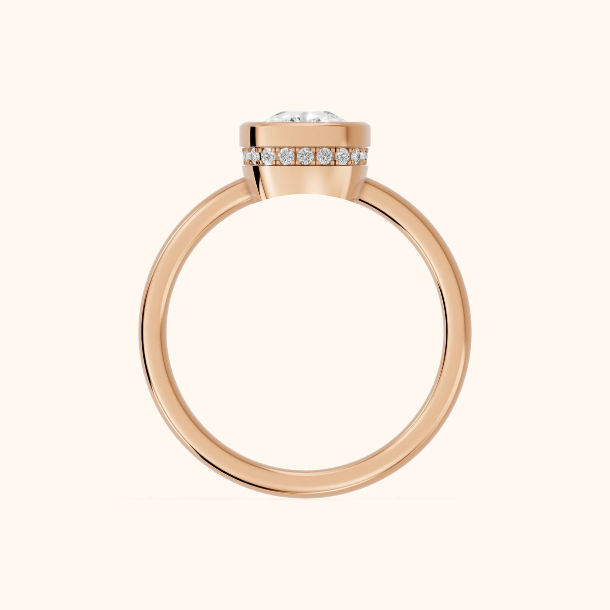 Carina Bezel Hidden Halo Cushion Diamond Engagement Ring in Rose Gold - FingerView.webp