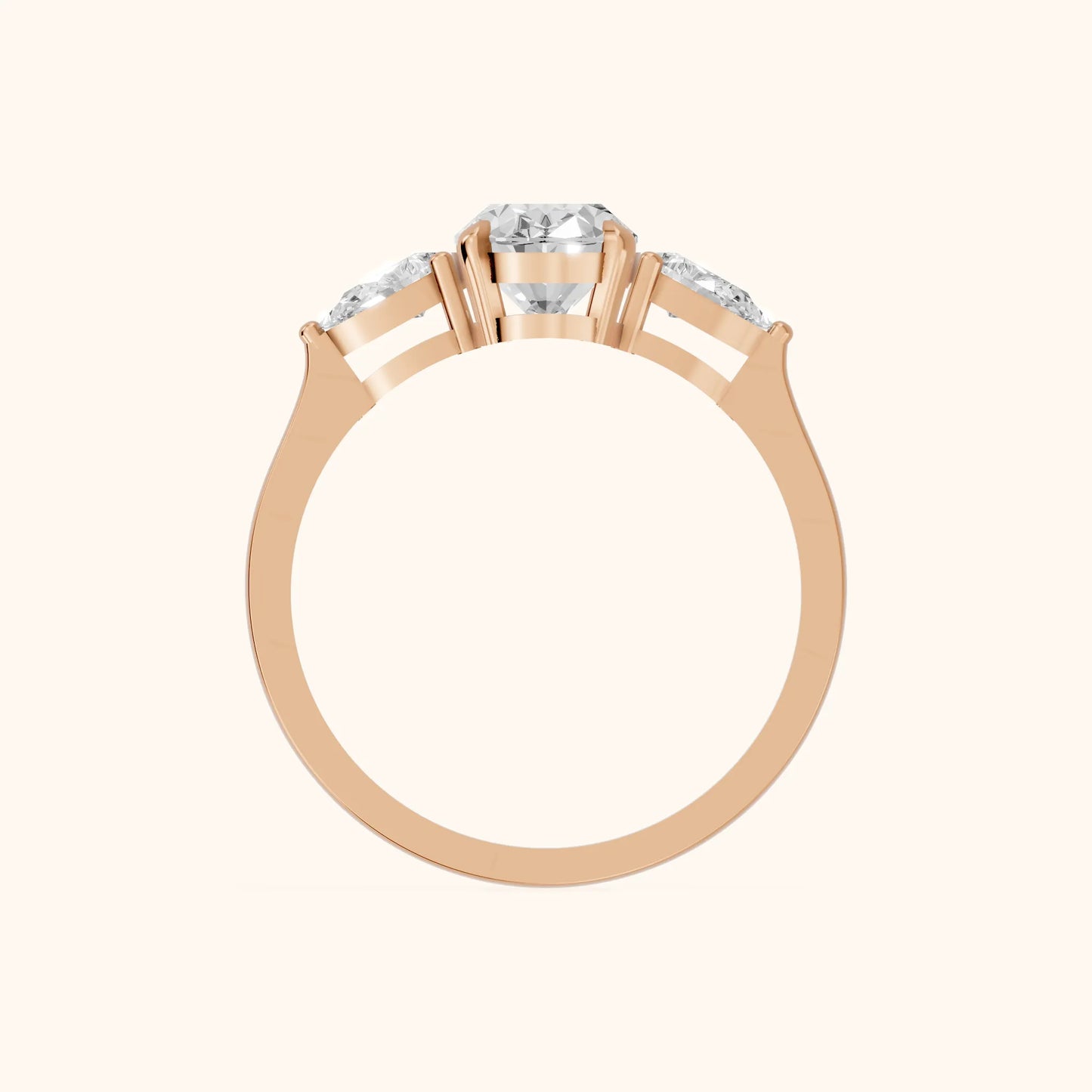 Grace Three Stone Oval Diamond Engagement Ring in Rose Gold - FingerView