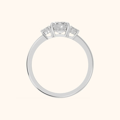 Marian Three-Stone Hidden Halo Emerald Diamond Engagement Ring in Platinum - FingerView.webp