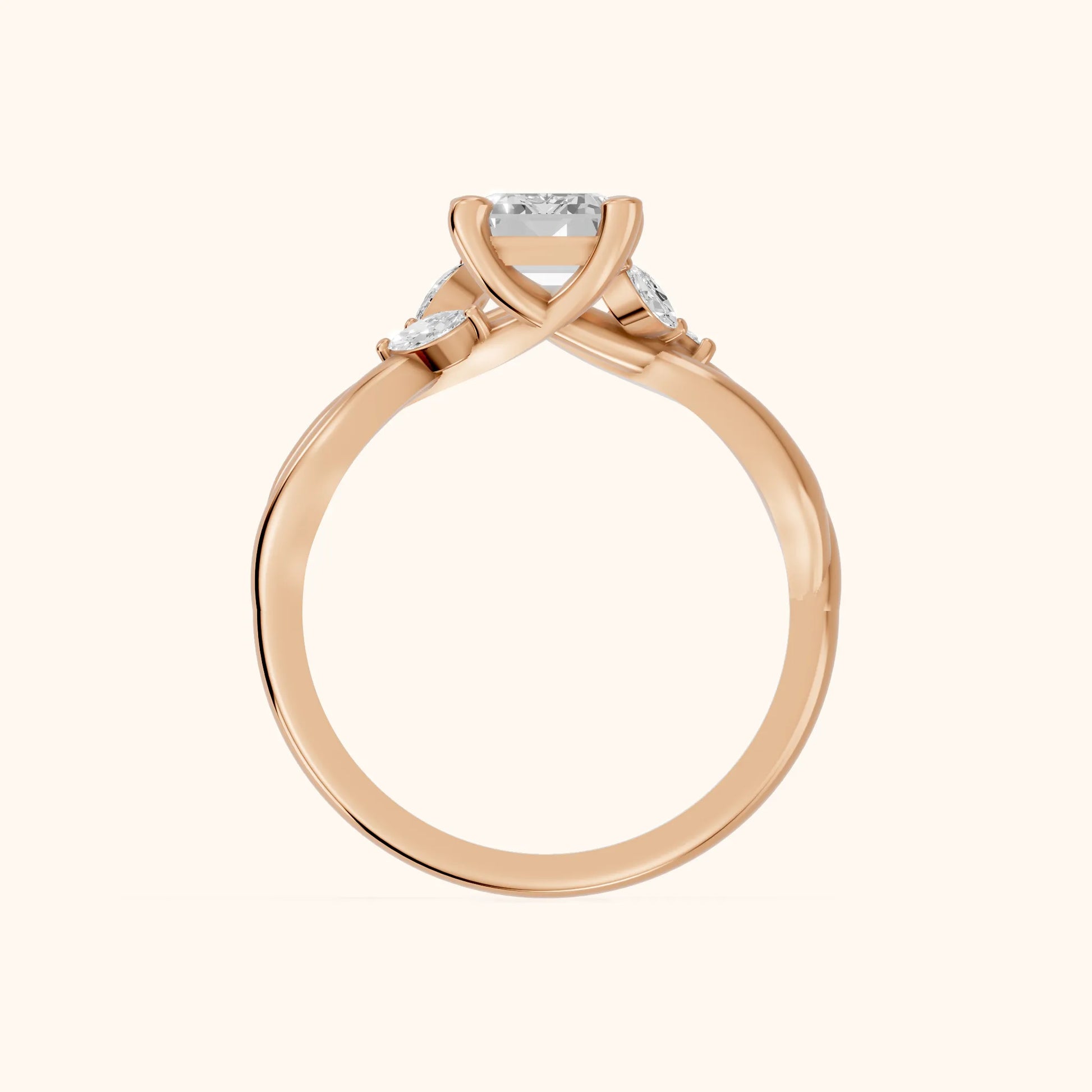 Luna Glow Twisted Emerald Diamond Engagement Ring in Rose Gold - FingerView