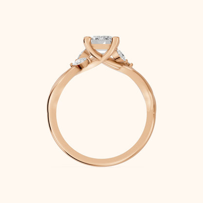 Luna Glow Twisted Emerald Diamond Engagement Ring in Rose Gold - FingerView