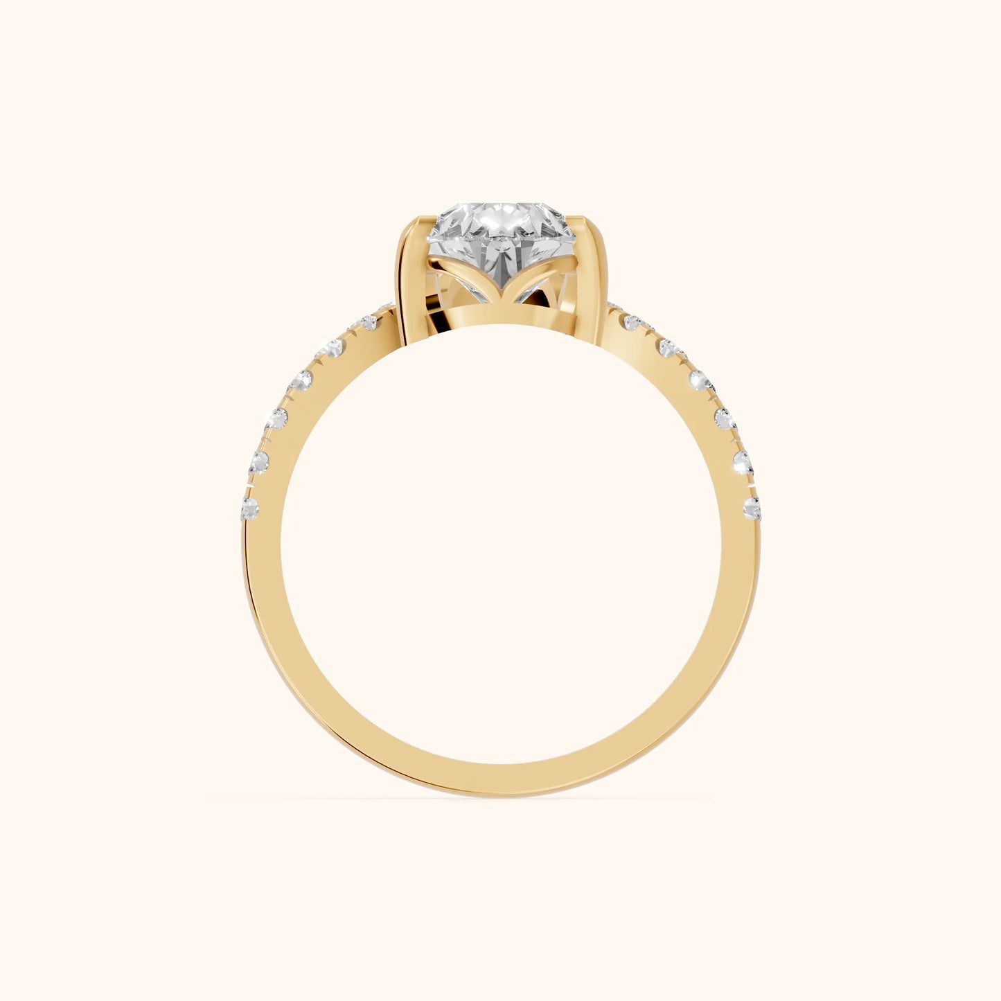 Isabella Legacy Side Stone Pear Diamond Engagement Ring in Yellow Gold - FingerView