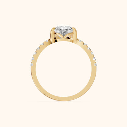 Isabella Legacy Side Stone Pear Diamond Engagement Ring in Yellow Gold - FingerView