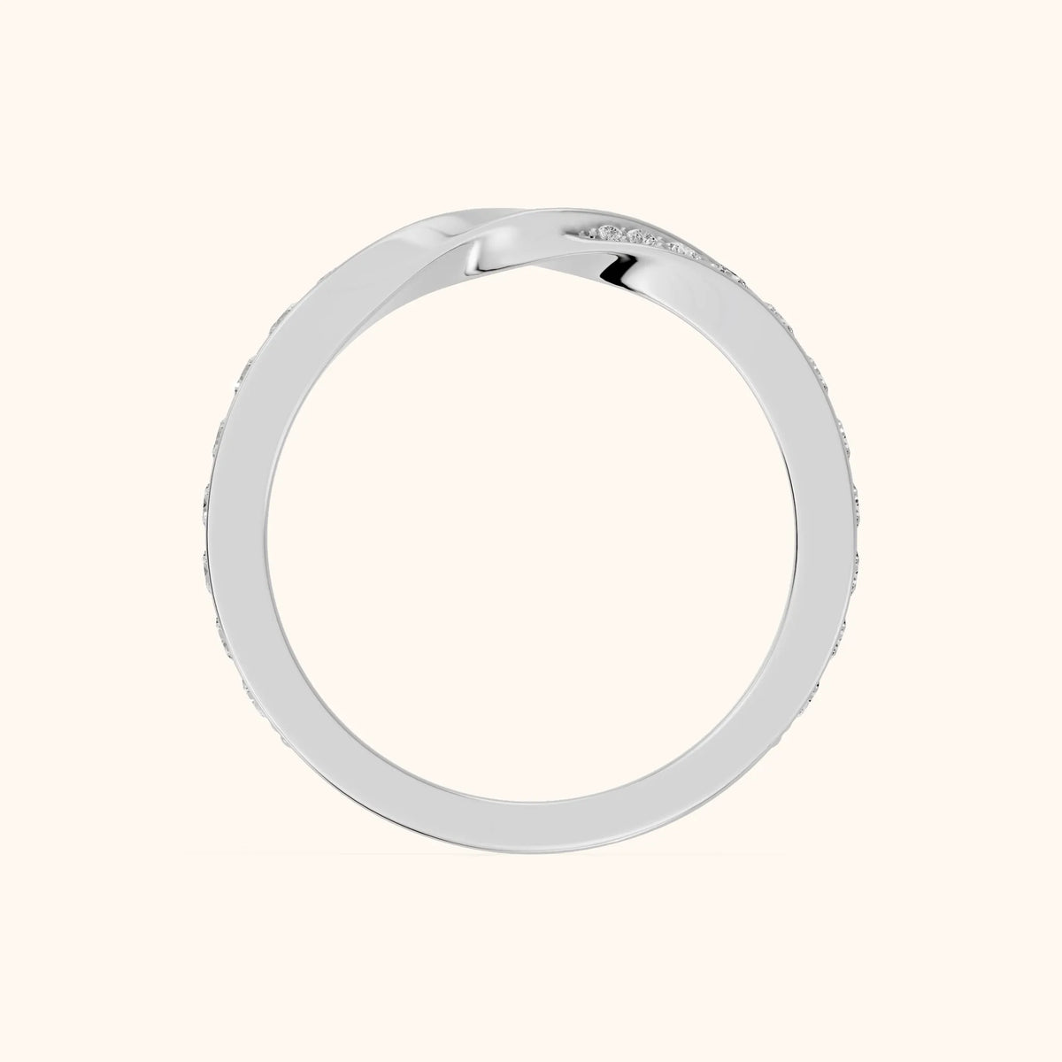 Sarika Twist Pavé Round Diamond Wedding Band in White Gold - FingerView