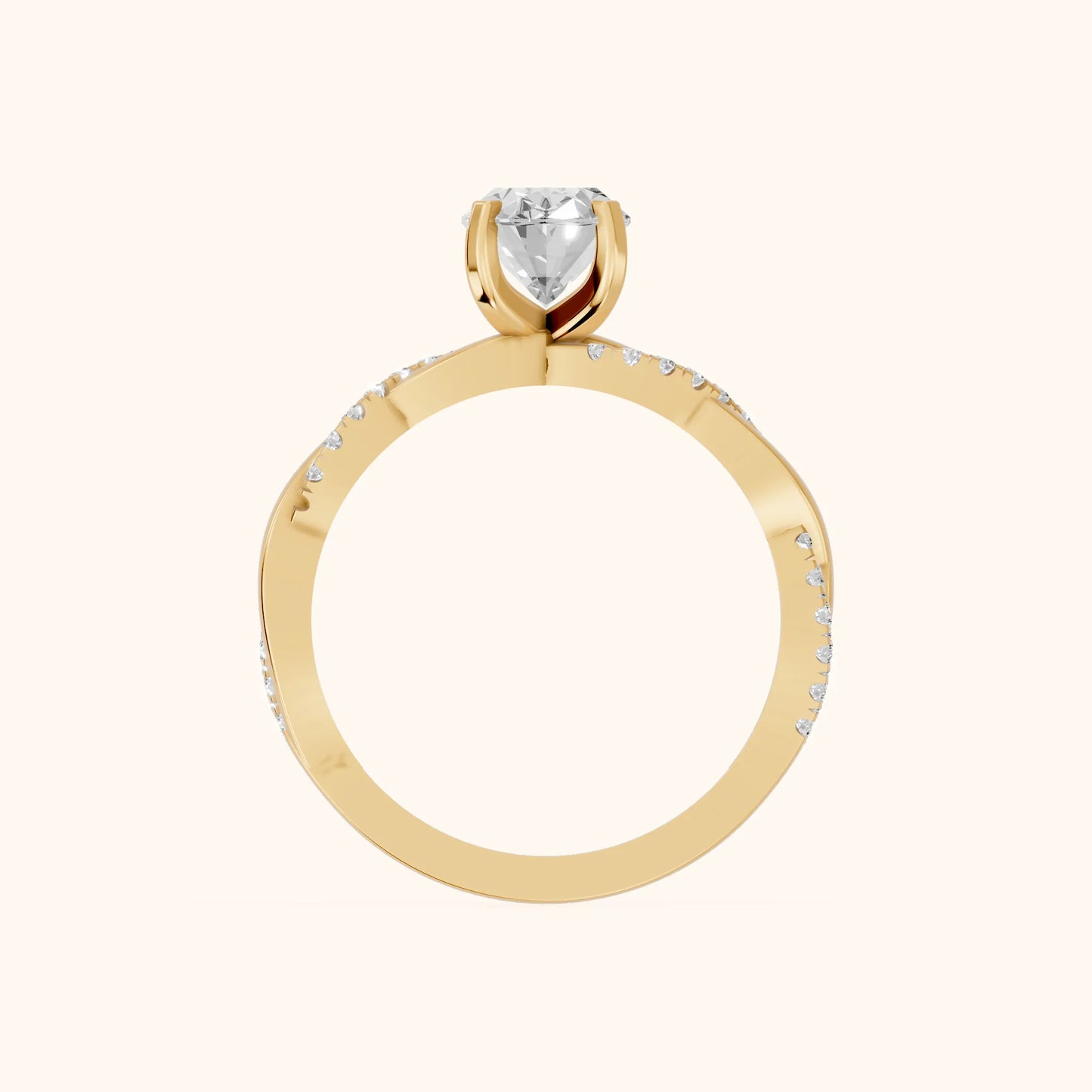 Twisted Side Stone Oval Diamond Engagement Ring in Yellow Gold - FingerView