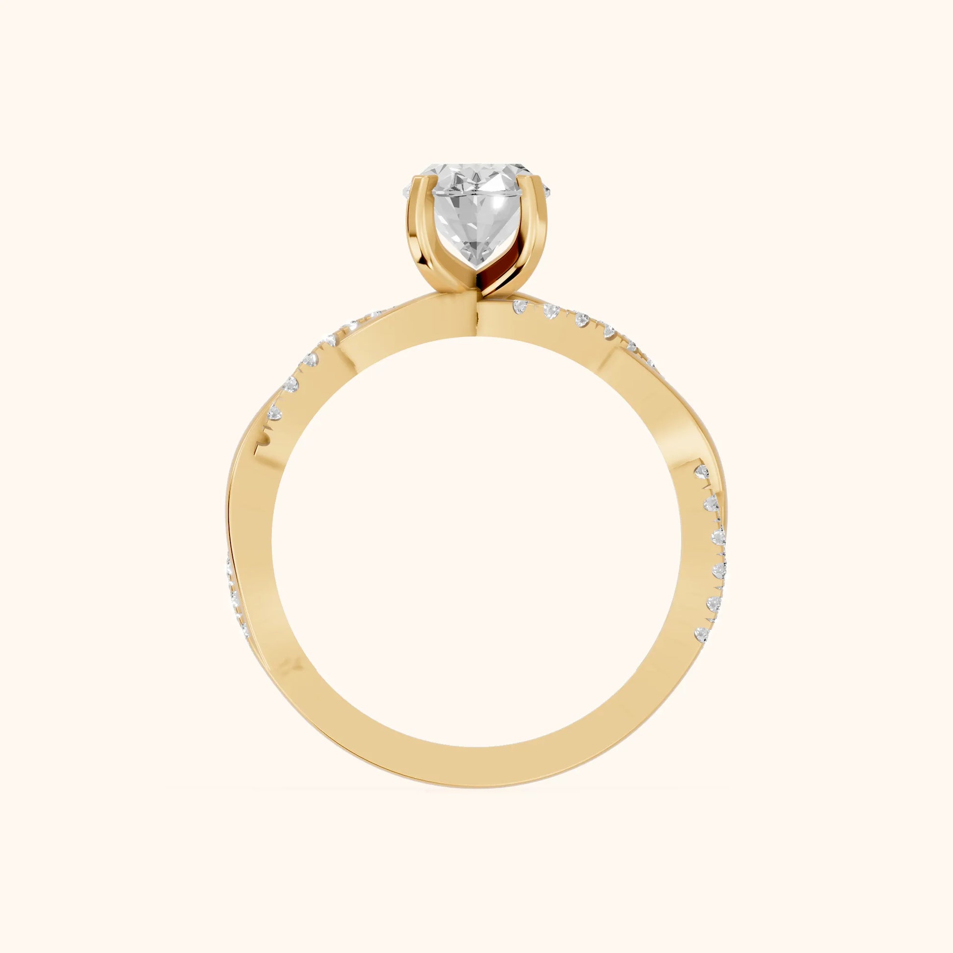 Twisted Side Stone Oval Diamond Engagement Ring in Yellow Gold - FingerView