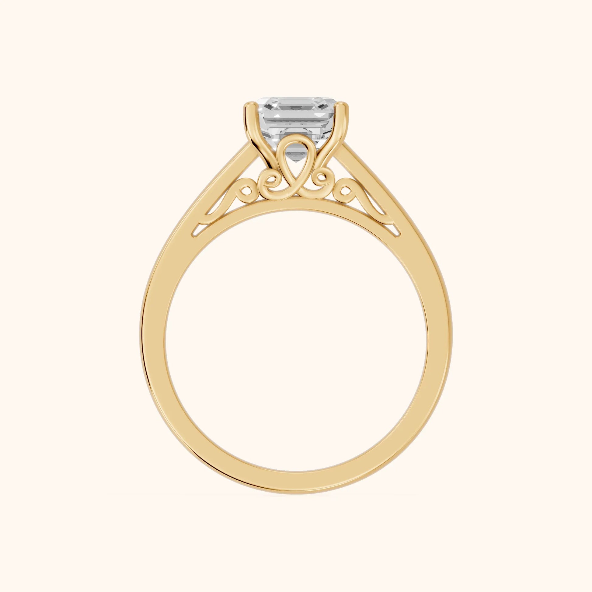 Iris Vintage Asscher Diamond Engagement Ring in Yellow Gold - FingerView