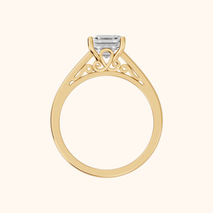Iris Vintage Asscher Diamond Engagement Ring in Yellow Gold - FingerView