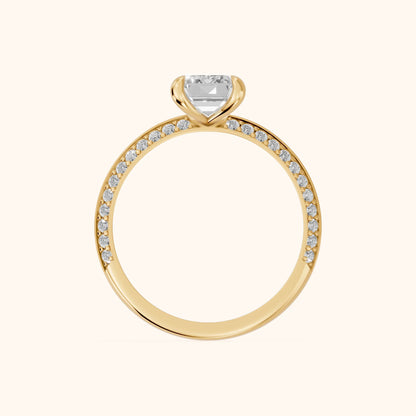Meredith Knife Edge Pavé Emerald Diamond Engagement Ring in Yellow Gold - FingerView.webp