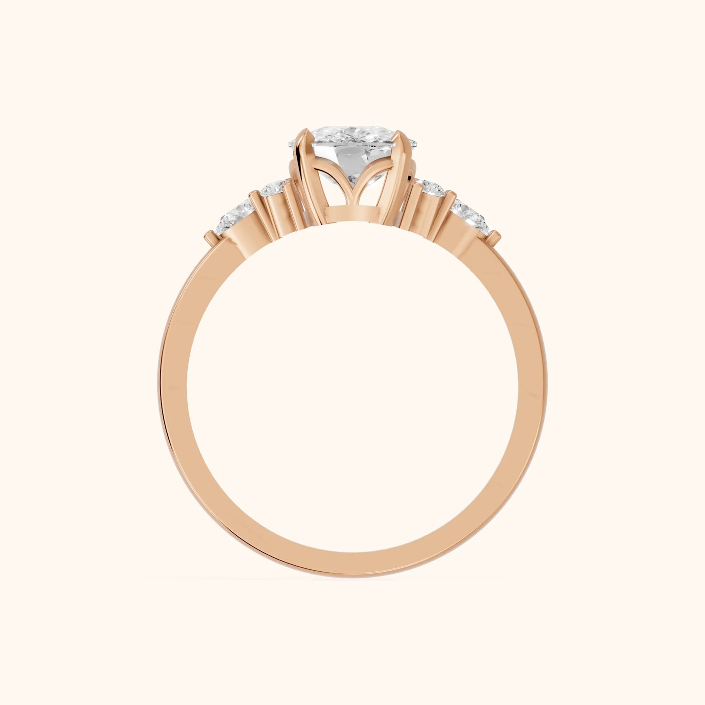 Amelia Three Stone Cushion Diamond Engagement Ring in Rose Gold - FingerView