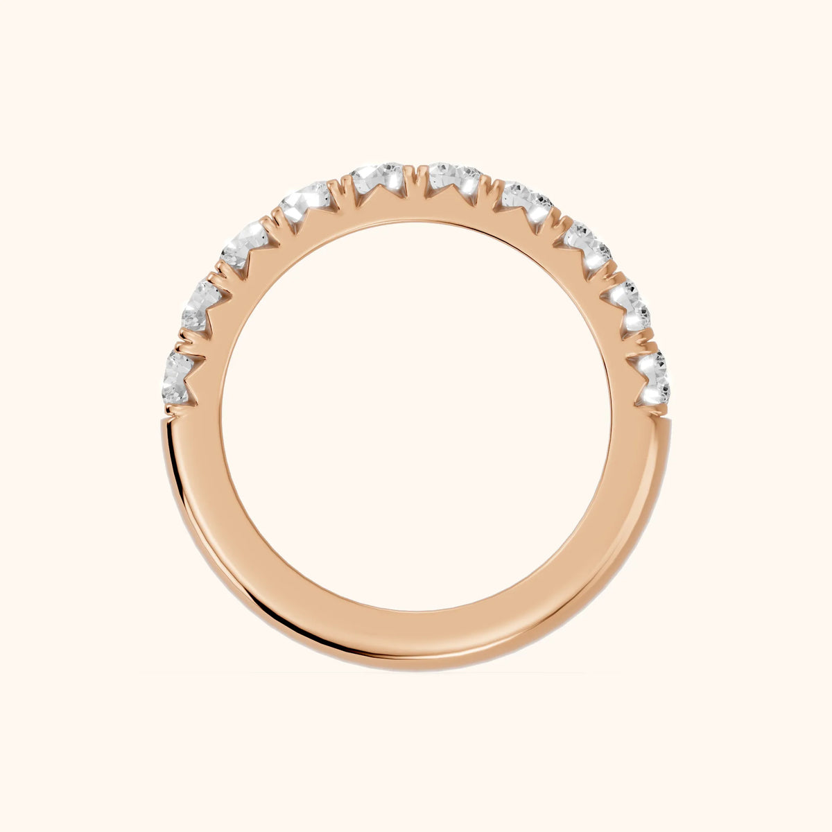 Joelle Shared Prong Round Diamond Half Eternity Band in Rose Gold - FingerView