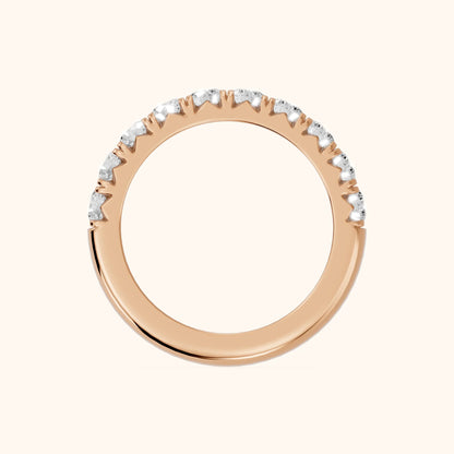 Joelle Shared Prong Round Diamond Half Eternity Band in Rose Gold - FingerView
